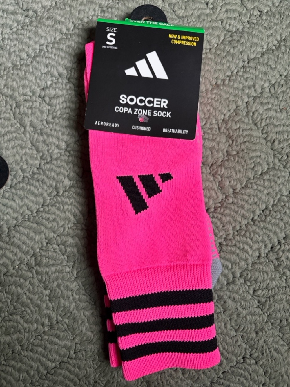 NWT Youth Adidas soccer over the calf Copa Zone Socks - Pink and Black (Size S)